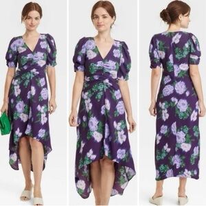 NWT Floral Purple Dress,size medium,cottagecore,hi-low,wedding,coquette,prairie